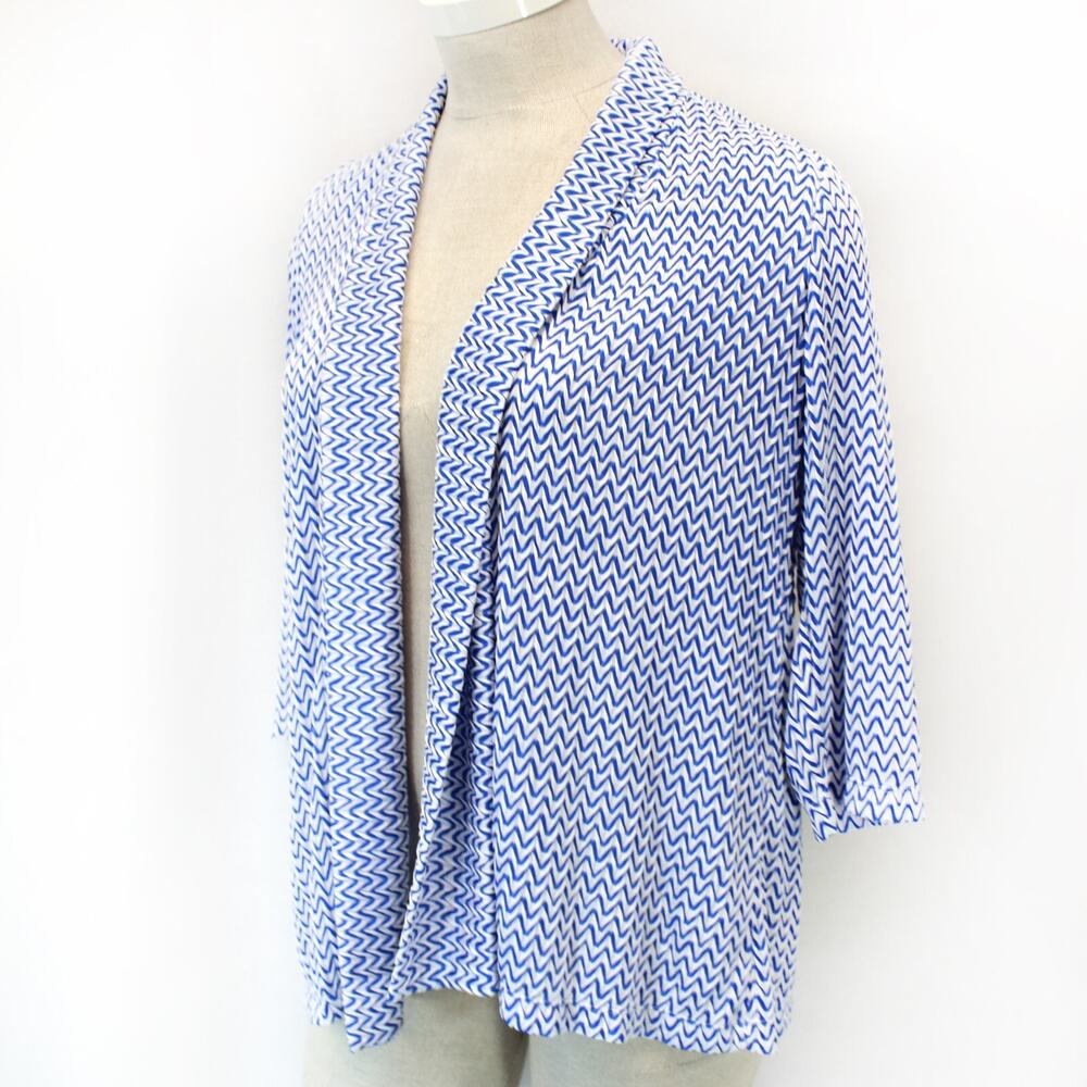 Chico's Easywear pleated zig-zag blue open front cardigan blouse size 3 XL